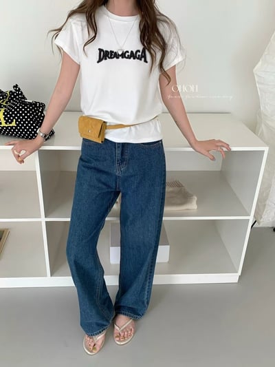 霧感刺繡字母修身雪花竹節棉短T13