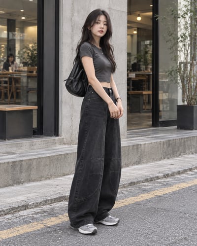 Kahlo｜韓系腰鬆緊刷色彎刀牛仔褲2