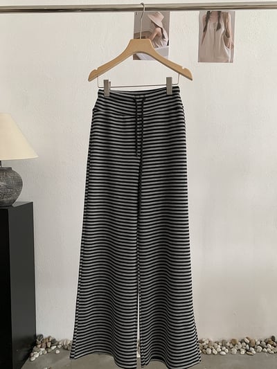 慵懶感撞色條紋垂感寬褲3