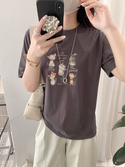 韓系五隻貓插畫寬鬆T恤11