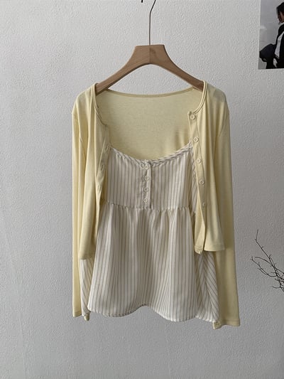 春日防曬針織開衫＋細肩條紋傘擺背心兩件套18