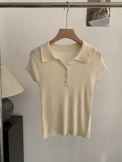 修身POLO領短袖針織上衣6