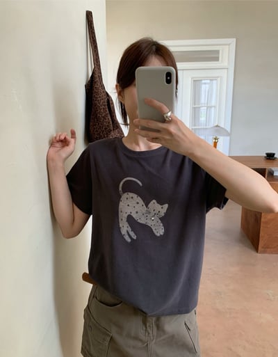 Kahlo｜慵懶貓咪磨毛短袖T🐱 百搭又可愛2
