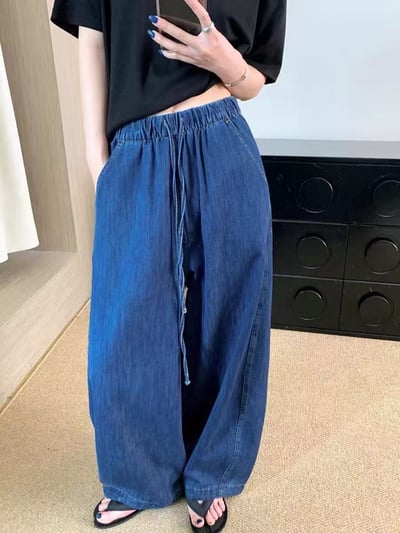 韓系慵懶直筒抽繩牛仔寬褲5
