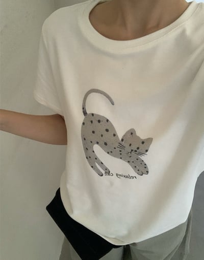 Kahlo｜慵懶貓咪磨毛短袖T🐱 百搭又可愛6