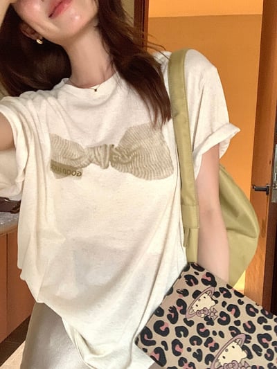 檸檬家· 蝴蝶結印花寬鬆棉質T恤3