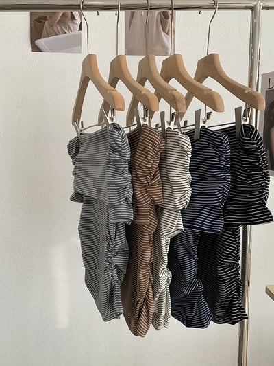 純欲風一字領細條紋修身上衣14