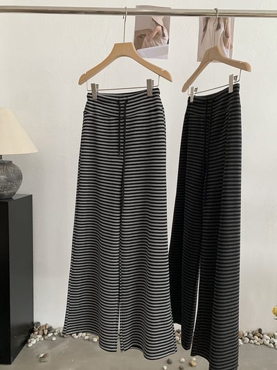 慵懶感撞色條紋垂感寬褲5