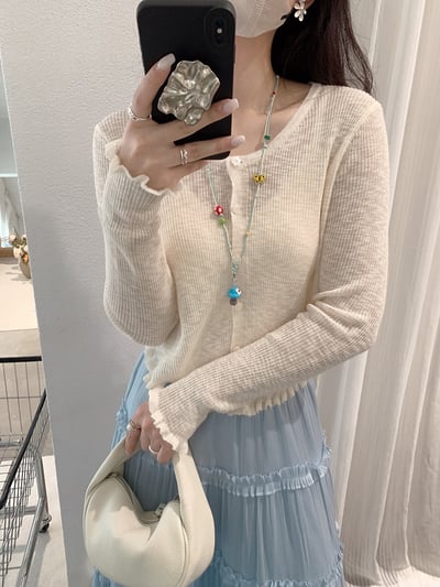 溫柔薄針織木耳邊防曬外套13