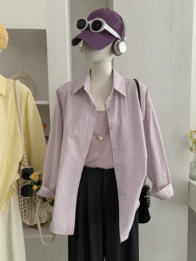 春日柔霧後開釦設計感防曬襯衫兩件套3