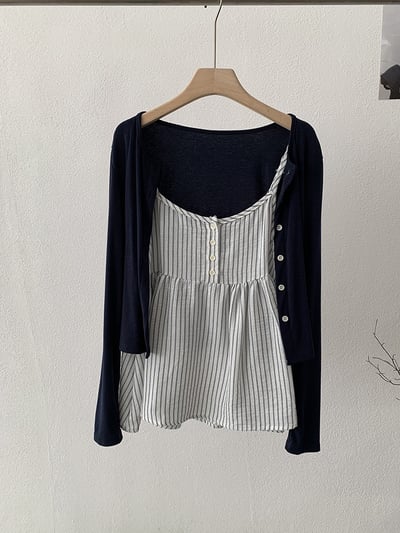 春日防曬針織開衫＋細肩條紋傘擺背心兩件套21