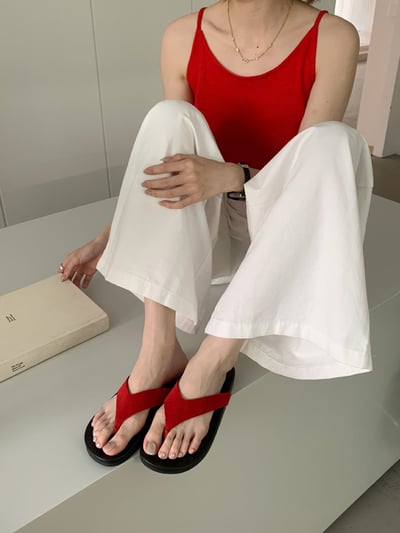 韓系極簡羊皮感夾腳涼拖21