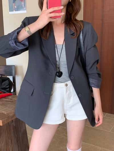 檸檬家#春日氣質裸粉修身西裝外套8