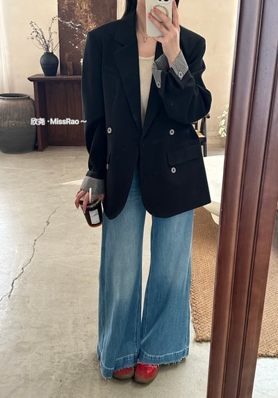 質感條紋拼接翻袖西裝外套｜日常百搭顯瘦版型10