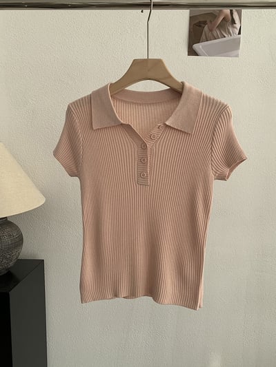 修身POLO領短袖針織上衣8