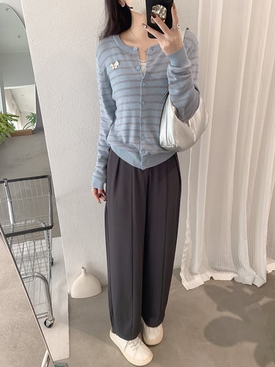 韓系復古單釦壓摺西裝寬褲15