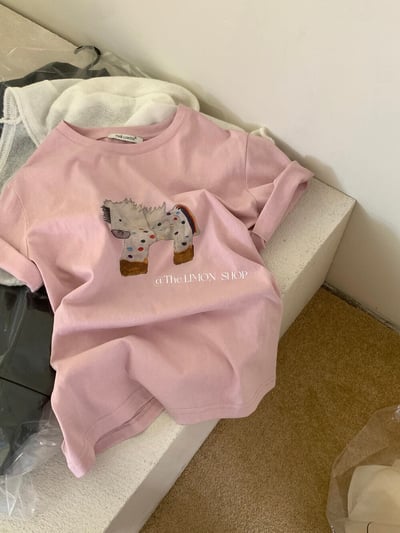 檸檬家#童趣可愛小馬印花寬鬆T恤19