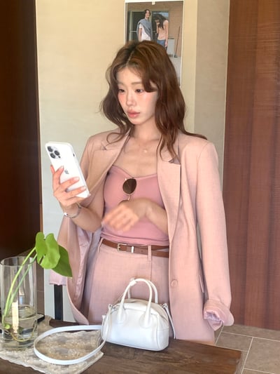 檸檬家#春日氣質裸粉修身西裝外套12