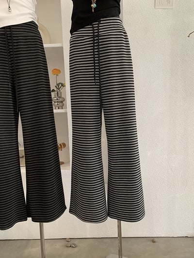 慵懶感撞色條紋垂感寬褲2