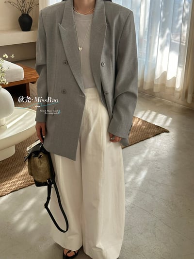 早春奶油黃氣質雙排釦西裝外套7