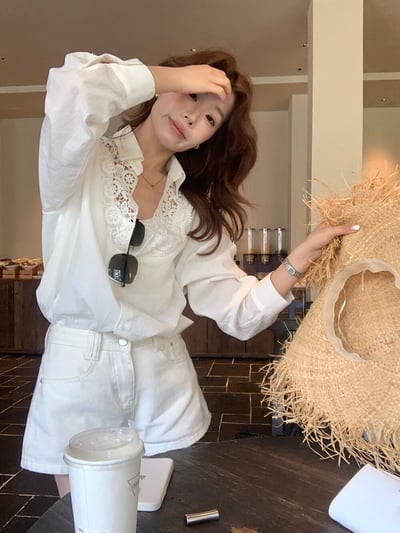 檸檬家#甜美蕾絲拼接翻領襯衫6