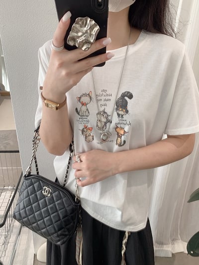 韓系五隻貓插畫寬鬆T恤14