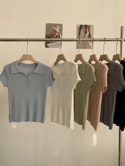 修身POLO領短袖針織上衣3