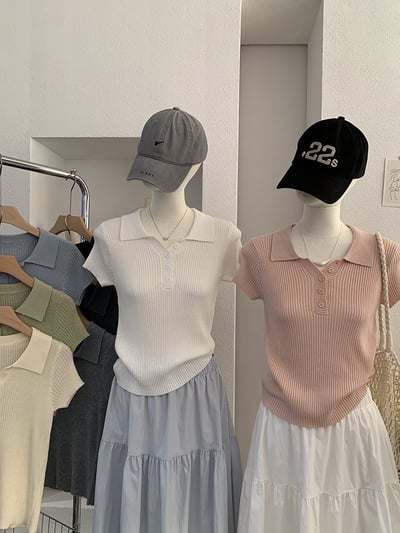 修身POLO領短袖針織上衣4