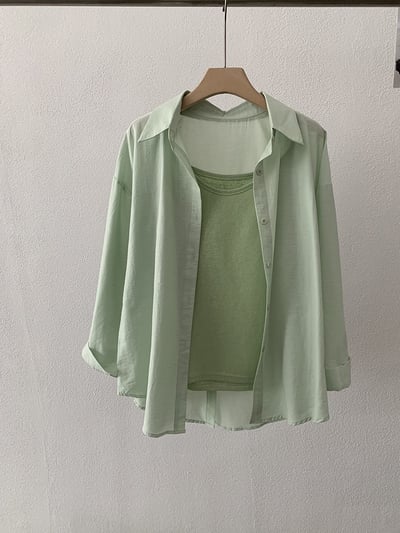 春日柔霧後開釦設計感防曬襯衫兩件套23