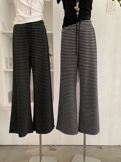 慵懶感撞色條紋垂感寬褲4