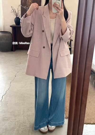 早春奶油黃氣質雙排釦西裝外套10