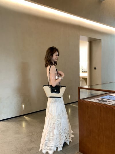 法式度假風蕾絲拼接長裙6