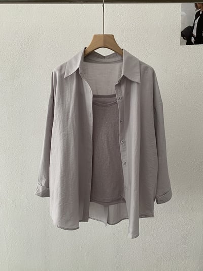 春日柔霧後開釦設計感防曬襯衫兩件套19