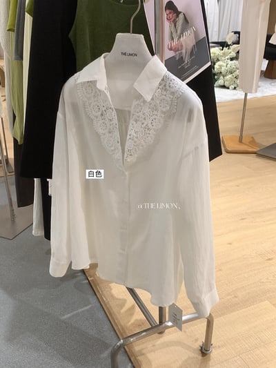 檸檬家#甜美蕾絲拼接翻領襯衫11