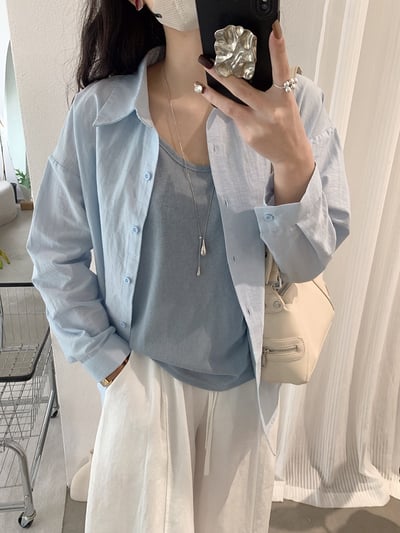 春日柔霧後開釦設計感防曬襯衫兩件套16