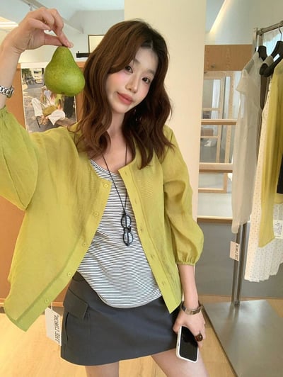 清新感條紋背心防曬兩件套✨5