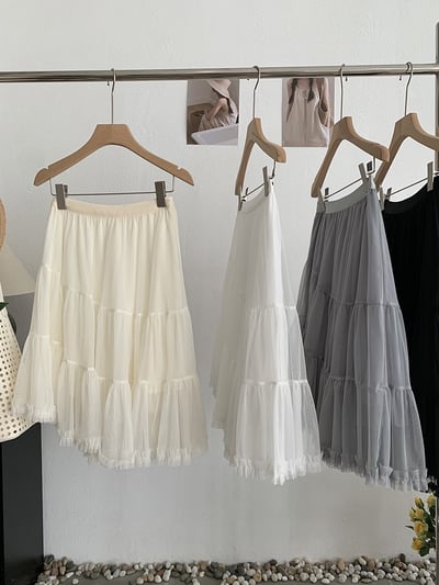 甜美不規則蛋糕網紗飄逸短裙7