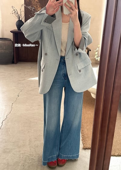 質感條紋拼接翻袖西裝外套｜日常百搭顯瘦版型6