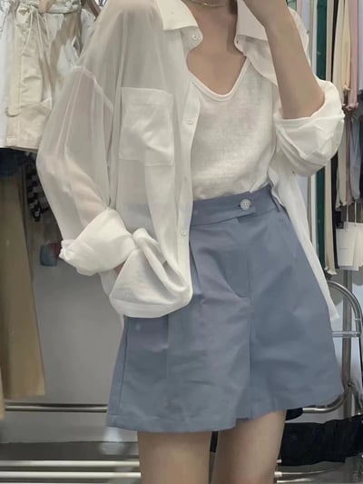 春日柔霧後開釦設計感防曬襯衫兩件套8