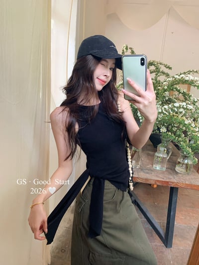 氣質百搭彈力收腰綁帶針織背心1