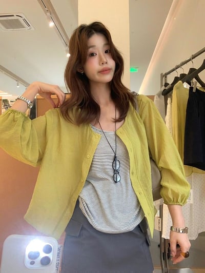 清新感條紋背心防曬兩件套✨10