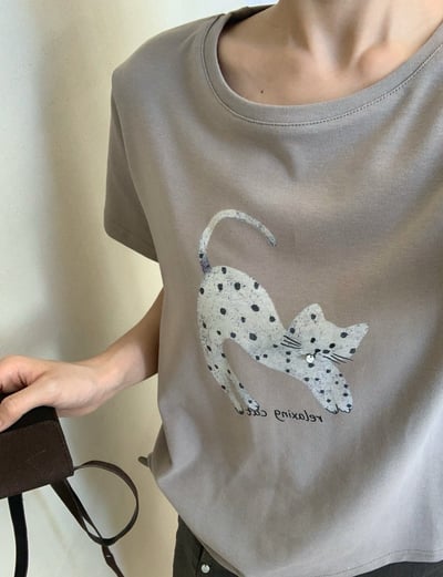 Kahlo｜慵懶貓咪磨毛短袖T🐱 百搭又可愛3