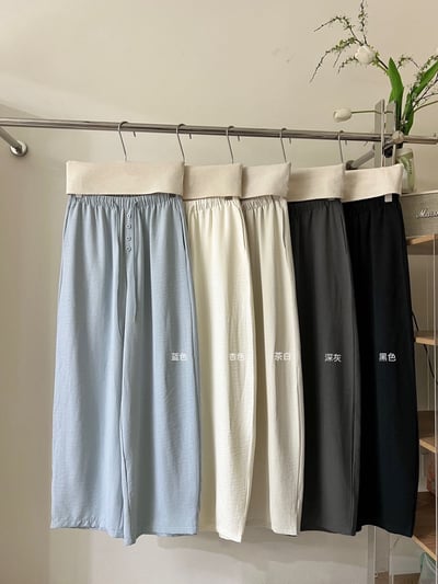 慵懶四釦高腰剪刀寬褲2