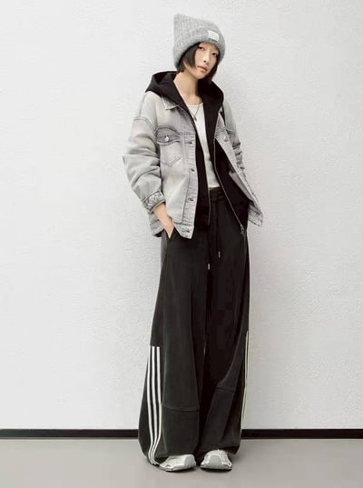 美式側條線顯瘦垂墜感寬鬆運動長褲2