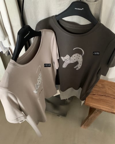 Kahlo｜慵懶貓咪磨毛短袖T🐱 百搭又可愛22