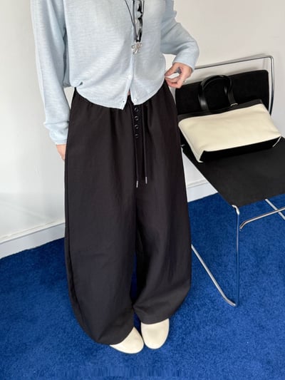 慵懶四釦高腰剪刀寬褲9