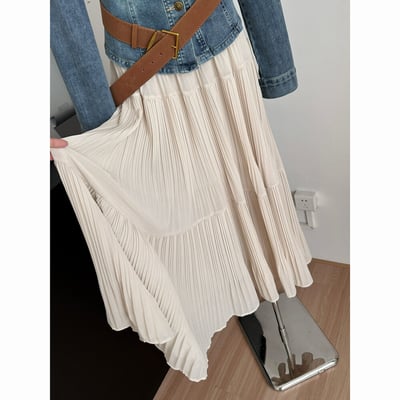 春日溫柔垂墜感壓褶雪紡長裙7