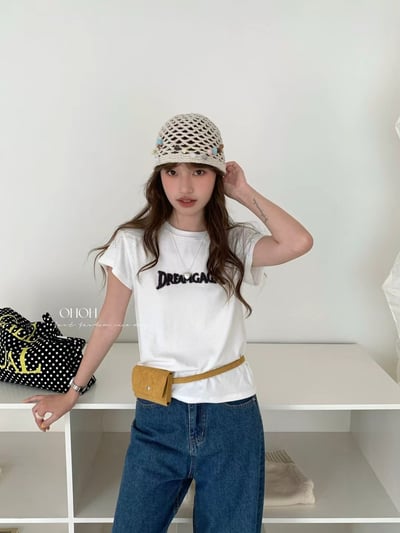 霧感刺繡字母修身雪花竹節棉短T11