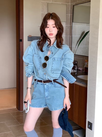 檸檬家～復古水洗牛仔外套＋高腰顯瘦牛仔短褲套裝6