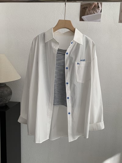 刺繡字母條紋襯衫+背心7